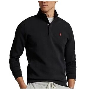 Polo Ralph Lauren Mens 2XLB Black Red Pony Double Knit Quarter Snap Pullover NWT